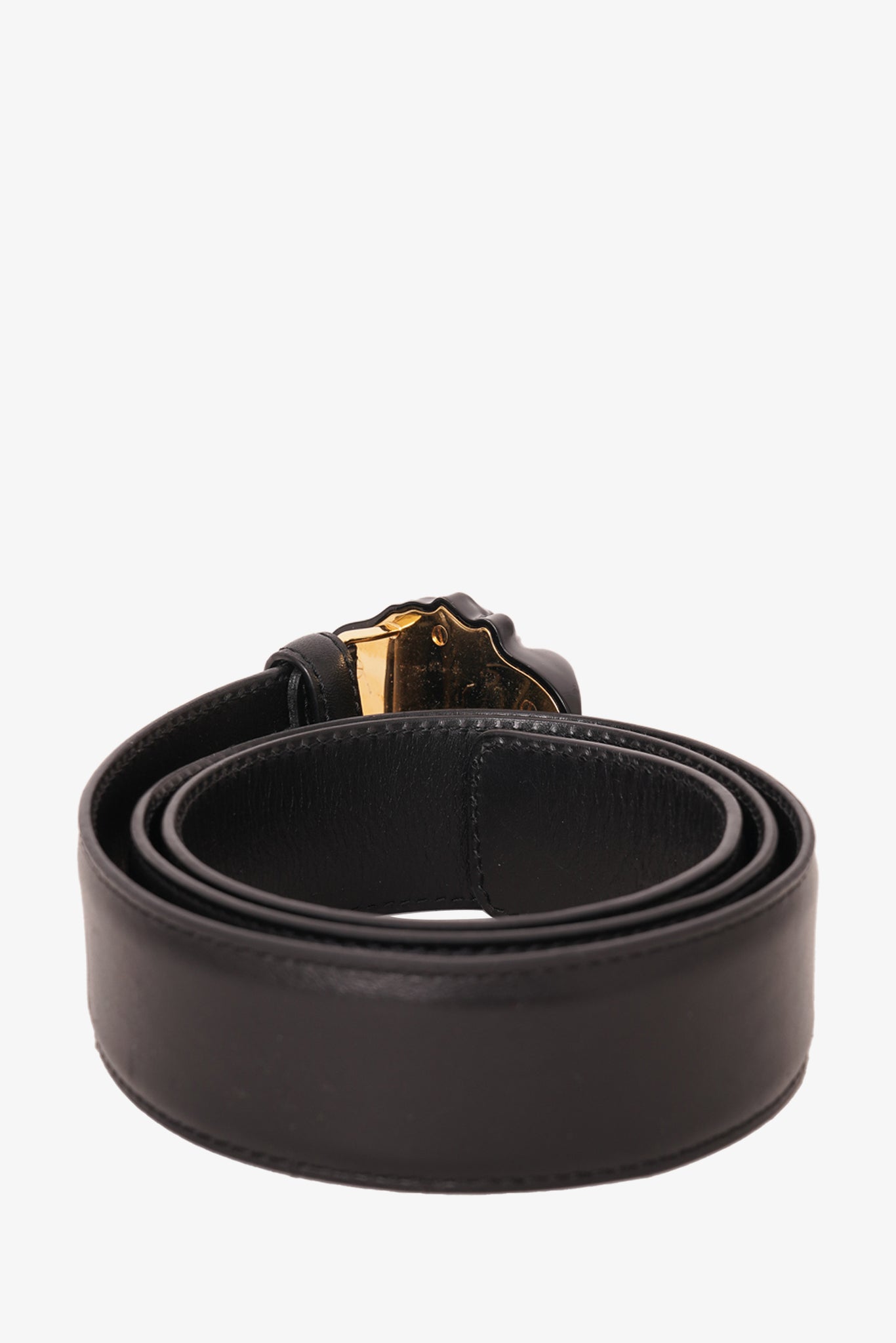 Versace Black Leather Medusa Buckle Belt Size 36