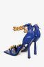 Versace Blue Leather Medusa Gold Chain Sandals Size 39