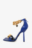 Versace Blue Leather Medusa Gold Chain Sandals Size 39