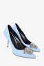 Versace Blue Leather Silver Medusa Head Pumps Size 37