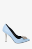 Versace Blue Leather Silver Medusa Head Pumps Size 37
