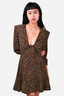Versace Brown/Yellow Leopard Shoulder Padded Mini Dress Size 38