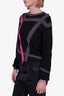 Versace Collection Grey/Black Merino Wool Sweater with Pink Stripe Detail Size S
