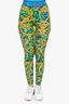 Versace Jeans Couture Blue/Yellow Printed Logo Waistband Leggings Size 36