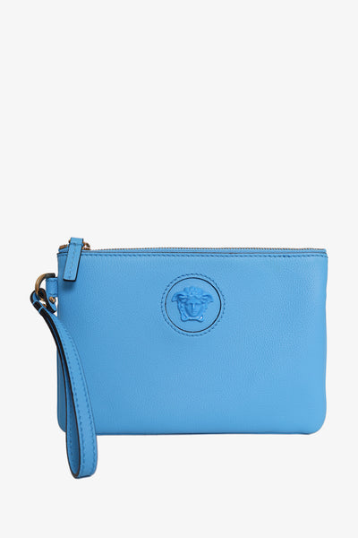 Versace Light Blue Leather 'La Medusa' Clutch Bag