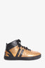Versace Gold/Black Metallic Leather High-Top Sneakers Size 42