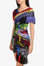Versace Multicolour Short-sleeve Print Dress with Fringe Size 36