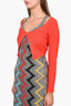 Versace Orange Ribbed Knit Cropped Cardigan with Green Medusa Button Size 36