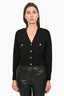 Victoria Beckham Black Wool Heavy Knit Gold Buttoned Cardigan Size S
