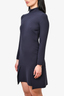 Victoria Beckham Navy Blue High Neck Dress with Pleated Hem Size 0