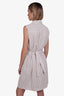Victoria Beckham White/Red Sleeveless Belted Dress with Pockets