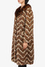 Vintage Brown Printed Fur Coat with Pointed Collar