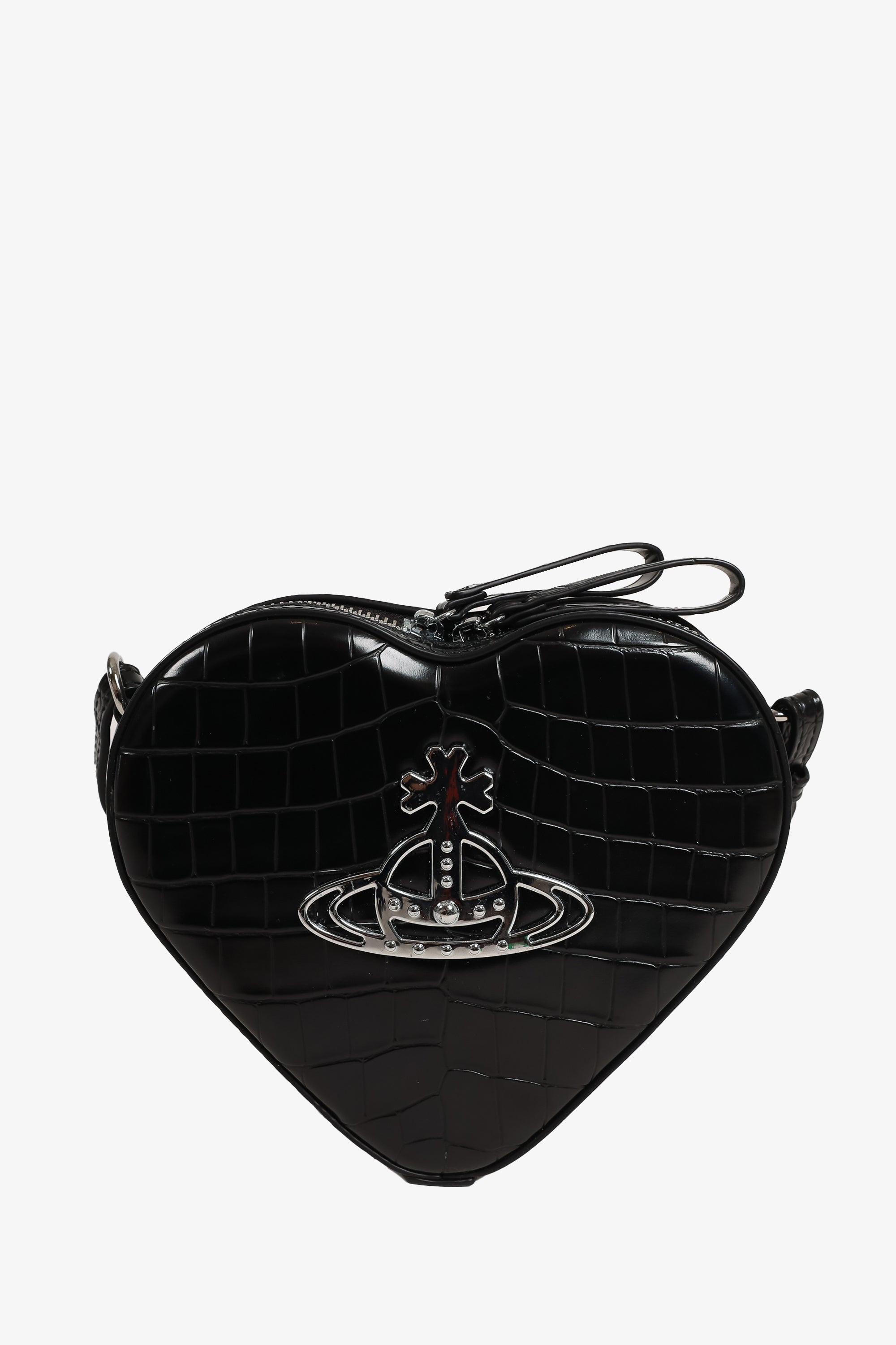 Vivienne Westwood Black Croc-embossed Ella Heart Crossbody Bag