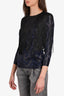 Yigal Azrouel Navy Blue Shimmering Geometric print with Fringes on Collar Size 2