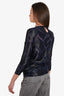 Yigal Azrouel Navy Blue Shimmering Geometric print with Fringes on Collar Size 2