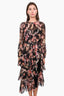 Zimmerman Black/Pink Silk Floral Ruffle Waist-Tie Maxi Dress Size 1