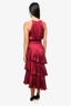 Zimmermann Burgundy Silk Ruffle Tiered Sleeveless Maxi Dress with Waist Tie Size 1