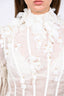 Zimmermann Cream Linen/Silk Floral Detail 'Botanica' High Neck Blouse Size 1
