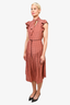 Zimmermann Pink/Brown Polkadot Silk Ruffle Maxi Dress Size 0