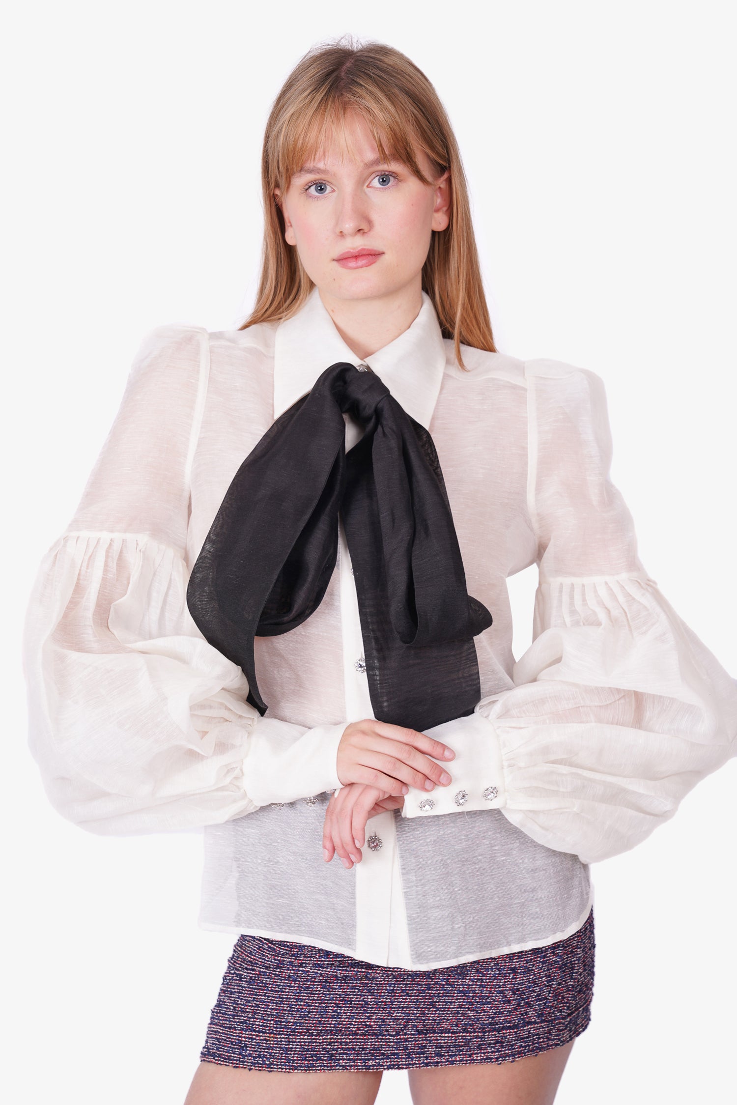 Zimmermann White Sheer Top with Bow and Embellished Buttons Size 2 ...