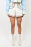 Zimmermann White/Multicolour Linen/Cotton Embroidered Scalloped Edge Shorts sz 0