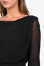 Armani Black Jersey Cowl Neck Dress w/ Sheer Sleeves sz 12