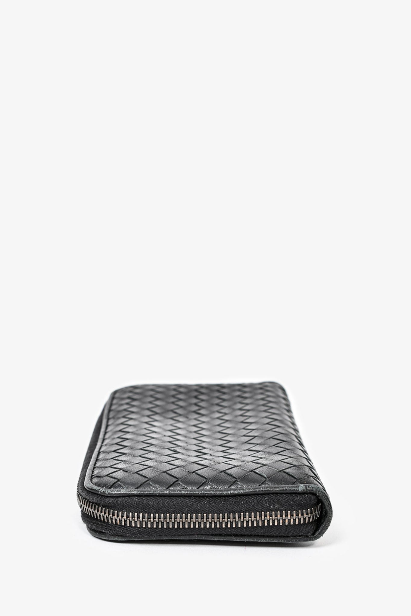 Bottega Veneta Black Intrecciato Leather Continental Zip Wallet
