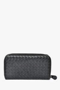 Bottega Veneta Black Intrecciato Leather Continental Zip Wallet
