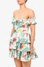 Caroline Constas White/Green Floral Print Tiered Lace Dress est. sz S