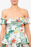 Caroline Constas White/Green Floral Print Tiered Lace Dress Est. Size S