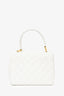 Chanel 1991-94 White Quilted Lambskin Top Handle Bag w/ Quilted Gold CC