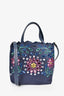 Chloe Navy Blue/Pink Linen Floral Perforated 'Kamila' Tote w/ Strap