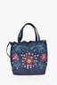 Chloe Navy Blue/Pink Linen Floral Perforated 'Kamila' Tote w/ Strap