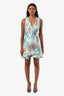 Alice and Olivia Turquoise Jacquard Floral Pleated Mini Dress Size 4