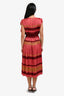 Ulla Johnson Pink Multicolour Satin Stripped Plissé Midi Dress Size 2