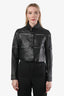 Veste courte Valentino Vintage en cuir d'agneau noir avec découpes en maille, taille 40