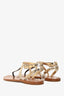Louis Vuitton Monogram Thong Gold Leather Strap Sandals Size 36