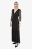 B&sh Black Printed Long Sleeve V-Neck Midi Dress Size 1