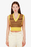 Miu Miu Yellow/Brown Wool Striped Border Logo Knit Vest Size 36
