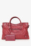 Balenciaga Cherry Red Leather Classic Motocross Small City Bag with Strap