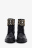Rene Caovilla Black Leather Crystal and Pearl Embellished Combat Boots Size 38.5