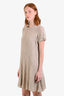 Pre-loved Chanel™ Beige Alpaca Blend Textured Short Sleeve CC Midi Dress Size 40 with Slip