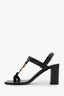Saint Laurent Black Leather Cassandra Block Heel Sandals Size 37.5