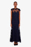 Alex Perry Navy Sleeveless Lace High Neck Gown Size 12