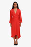 Ganni Red Polka Dot Long Sleeve Midi Wrap Dress Size 34