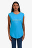 Balmain Blue Logo Muscle Top with Gold Buttons Size 38