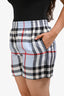 Burberry Light Blue Silk Check Shorts Size 8