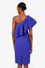 Greta Constantine Purple Ruffled One Shoulder Midi Dress Size M