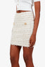 Balmain White/Gold Sequin Frayed Embellished Tweed Mini Skirt Size 40