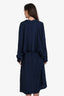 Gucci Navy Silk Horsebit Jacquard Long Sleeve Belted Dress Size 42